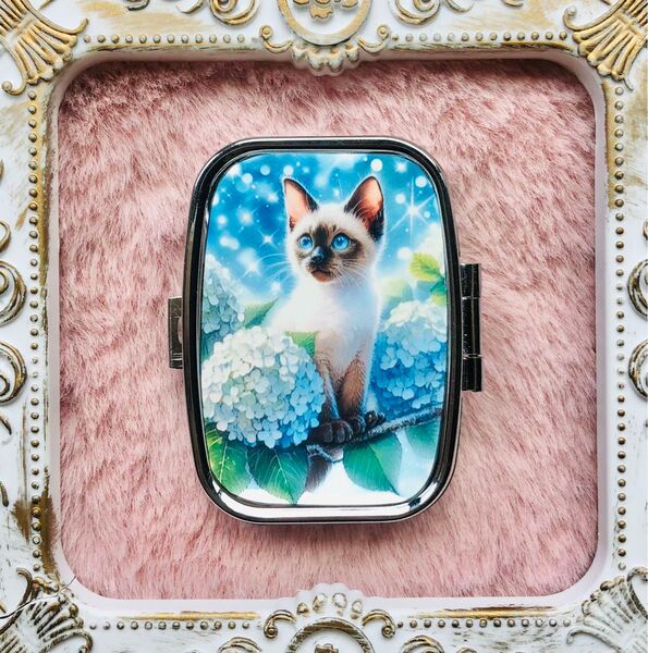 13 ハンドメイド レジン ピルケース 小物入れ シャム猫 紫陽花 猫