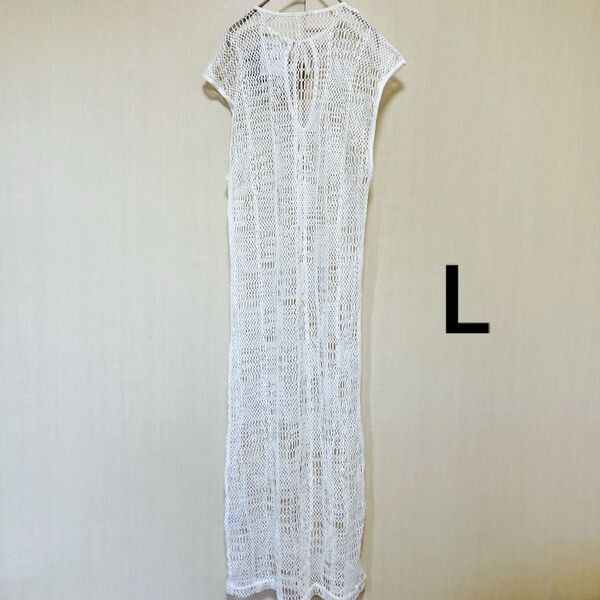 【L】しまむら×megumi パネルメッシュvネックワンピース*新品
