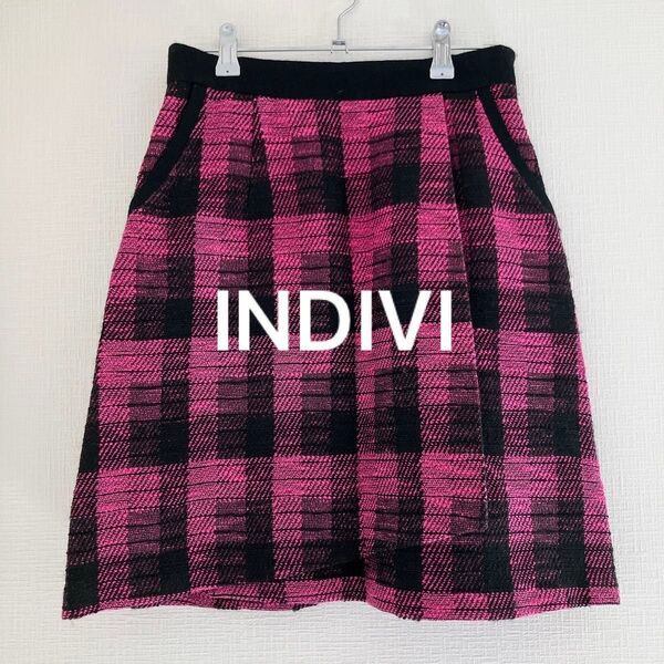 INDIVI チェック 女子 スカート ピンク 38 ミニ Aライン