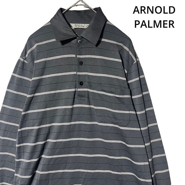 【USED】ARNOLD PALMER アーノルドパーマー / 長袖 ポロシャツ ボーダー柄 ワンポイント ロゴ刺繍 グレー