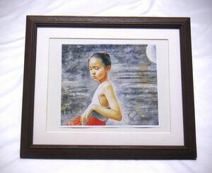 Art hand Auction ◆渋江さくら｢夕べの湖｣オフセット複製･木製額付･即決◆, 絵画, 油彩, 人物画