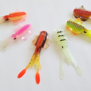 リアルな形状! 子イカを再現したワーム やわらか素材 10cm 7g 6色セット 根魚 マダイ マゴチ ヒラメ ハタ ソフトルアー