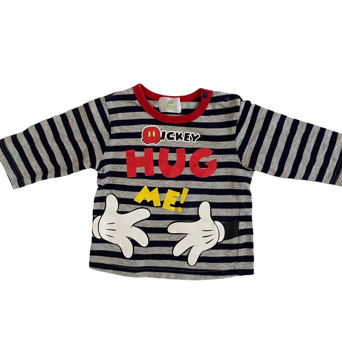 Disney トップス Tシャツ ミッキー mickey 子供用 キッズ 長袖 ボーダー グレー 60-70サイズ クルーネック