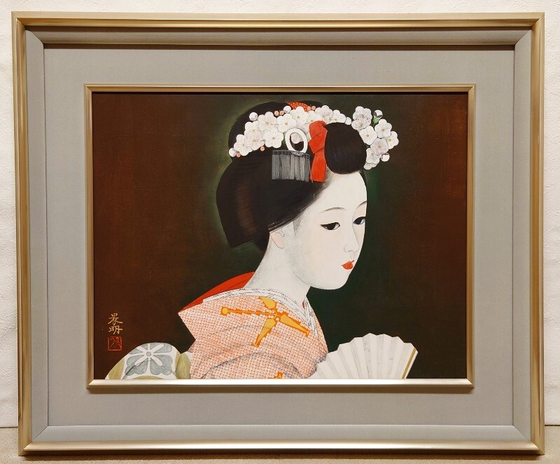 真作】【WISH】加藤美恵子 日本画 8号 金落款 金泥仕様 和美人 真作】【WISH】加藤美恵子 日本画 8号 金落款 金泥仕様 和美人