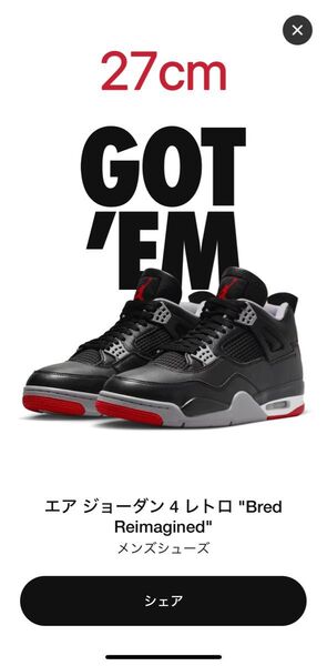 Nike Air Jordan 4 Retro "Bred Reimagined" 27cm