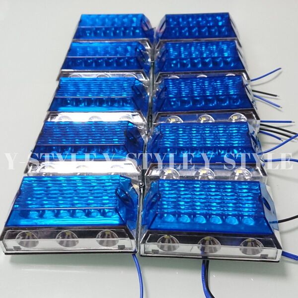 サイドマーカー 角型 12LED ダウンライト付き 24V 10個 (ブルー)
