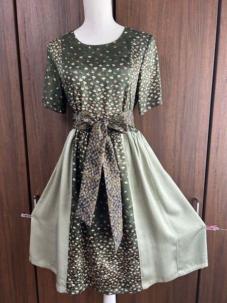 着物リメイク ワンピース 正絹 パッチワークハンドメイド