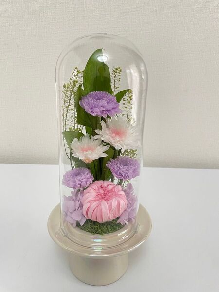 プリザーブドフラワー仏花 ガラスドーム入 一基 ピンク お供え お悔やみ