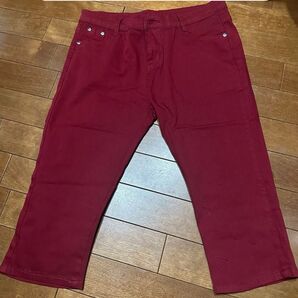 大きいサイズ ローライズ サブリナパンツ ボルドー ストレッチ 膝下 ズボン パンツ 赤 スキニーパンツ プラスサイズ