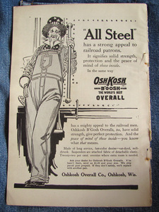 1914 year OshKosh B'Gosh Vintage coverall. advertisement (1910 period Denim overall Work wear rare old clothes stifel501levis