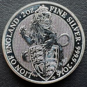 1枚2016 イギリス クィーンズビースト:モーティマーのホワイトライオン 銀貨 2オンスAw