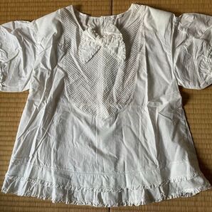 ピンクハウス 80年代生成り色リボン付き Aラインブラウス 後ろボタン 肩パッド付き