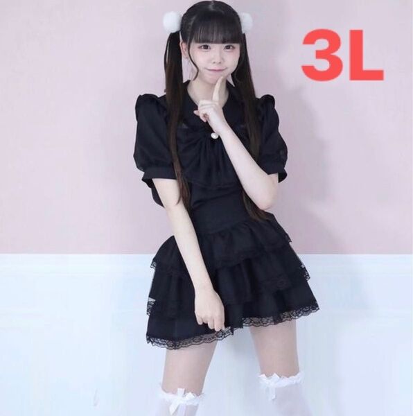 ぷりしえーるコラボ ビックリボンブラウス ブラック 3L