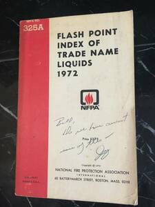 海外の商号 英語 flash point index of trade name liquids 1972 液体の発火点　商号　辞典　洋書　英語　傷あり　専門書