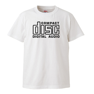 【XSサイズ 白Tシャツ】CD Tシャツ Compact Disc Digital Audio LP MD EP レコード アナログ バンドTシャツ コンパクトディスク 音楽