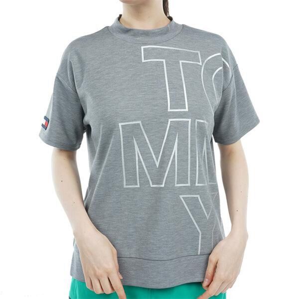 ゴルフウェア 春夏 秋 レディース 女性 トップス シャツ 半袖 Tシャツ UV ロゴ ハイネック モックネック ロゴ プリント