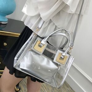クリアバッグ シルバー プールバッグ レディース ショルダーバッグ 夏 ポーチ付
