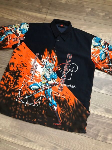 スーパーヒーロー総柄シャツ 半袖 ブラック アロハシャツ プリント