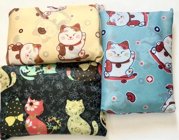 大きめのエコバッグ 折りたたみ 便利 買い物袋 エコバック おしゃれ 可愛い 猫柄3袋 男女兼用 プレゼント 大型軽量