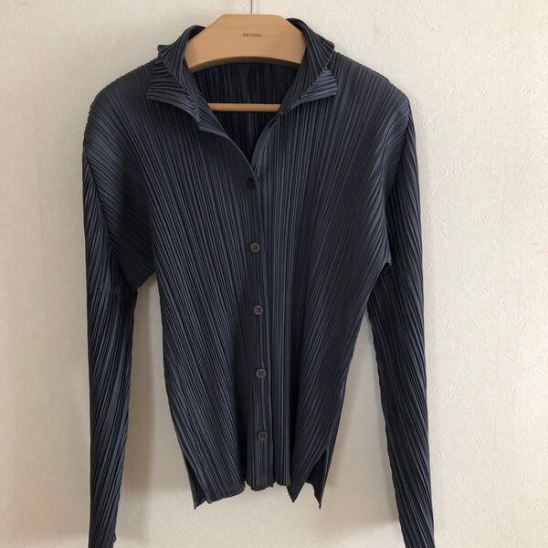 PLEATS PLEASE【プリーツ シャツ ジャケット 】 グレー ISSEY MIYAKE 3号