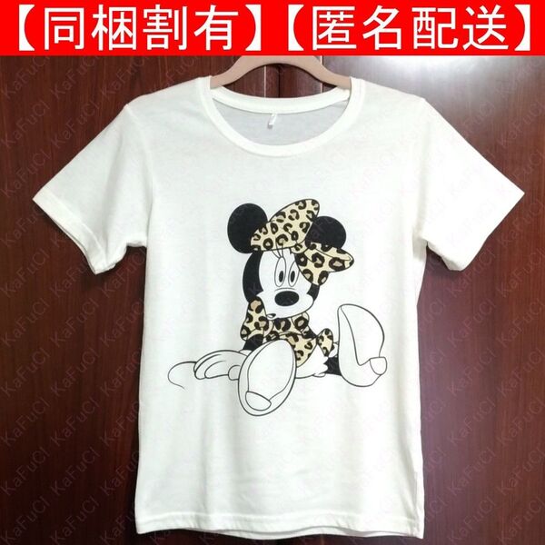 ミニーマウス 半袖 Tシャツ 白 ホワイト ヒョウ柄 ディズニー Disney ミニーちゃん レディース 女性 Mサイズ