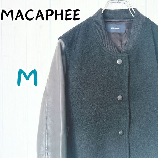 【美品】MACPHEE マカフィー トゥモローランド レザー ブルゾン スタジャン 長袖 異素材 アルパカ混 ブラック M