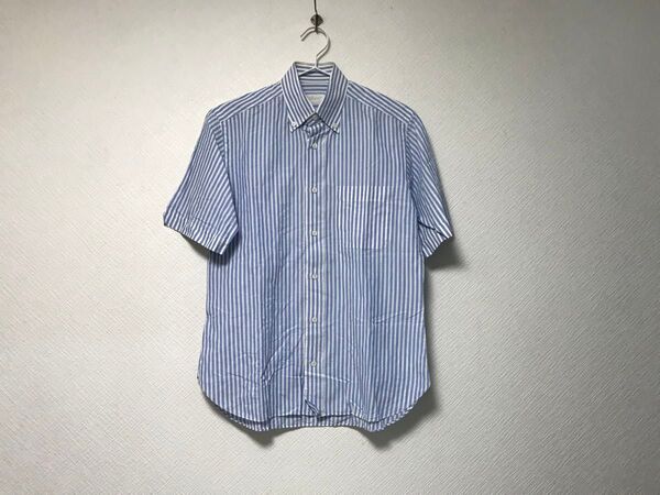 本物ブリオーニBrioniコットン麻リネンストライプ柄ドレス半袖シャツメンズサーフアメカジビジネスモードスーツSイタリア製