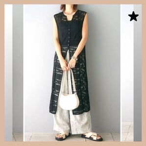 ★新品 レースロングジレ/ブラック esica