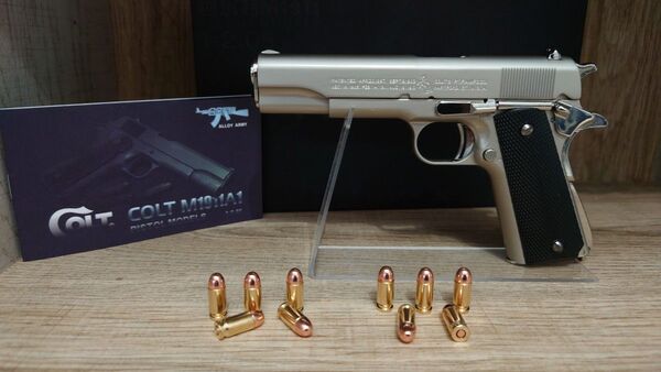 精巧1/2スケール ミニチュアモデルガン コルトM1911 ガバメント シルバー 追加ダミーカートセット