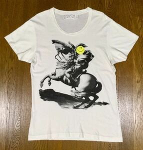 8.5@ 良品「SHIPLEY&HALMOS」ナポレオン×スマイルマークプリント クルーネックTee White SIZE:M ペルー製 国内正規品