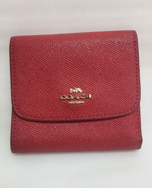 COACH コーチ 三つ折り 財布 レザー レッド ミニ財布
