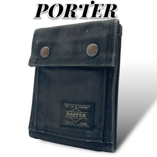PORTER ポーター 二つ折り財布 ウォレット ポーチ デニム生地 ブラック