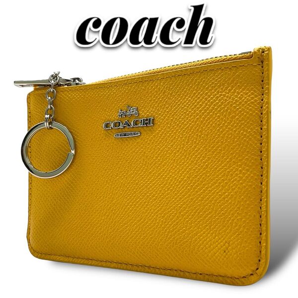 美品 COACH コーチ パスケース コインケース 小銭入れ レザー イエロー