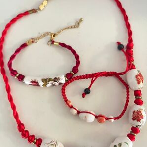 ネックレス ブレスレット 3点セット アクセサリー 和柄 アジア系