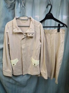 ◆BITTOKO ベージュに黄色 麻混ブルゾン スカート スーツ◆サイズ38