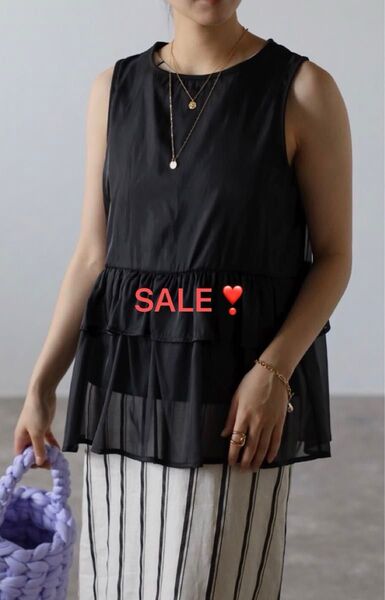 SALE☆ ボンジュールサガン オーガンジードッキング裾フリルトップス ブラック