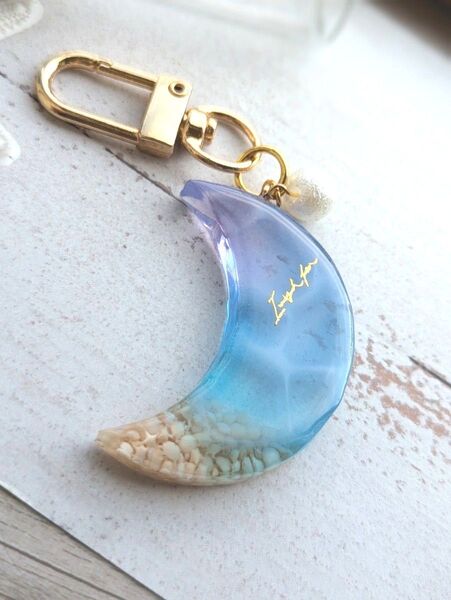 海塗り月キーホルダー キーホルダー 月モチーフ 海塗り