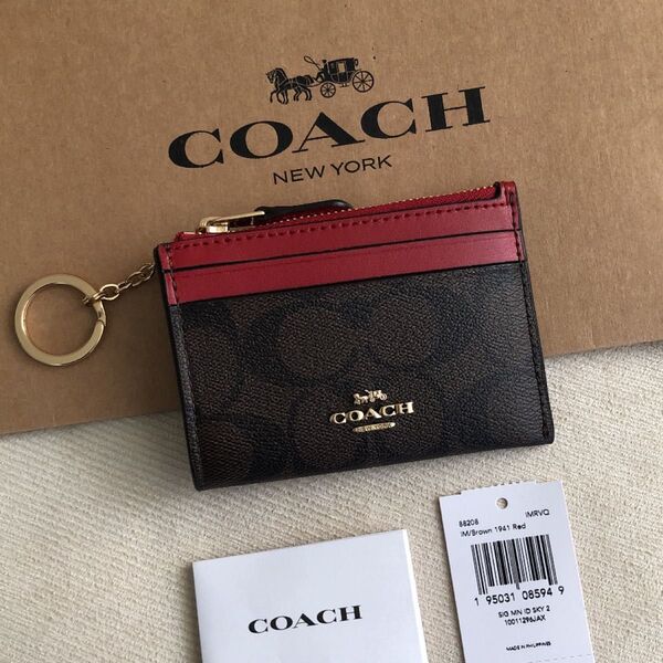 新品★COACH コーチ レザー コイン パス IDケース キーリング付き