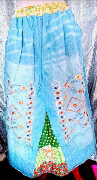 デニム リメイク ロングスカート ハンドメイド
