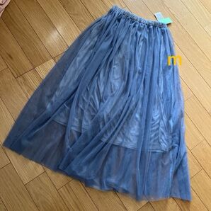5/19捨てますよぅ★新品 chaopanic チュール レース マキシ スカート ライト ブルー 上品