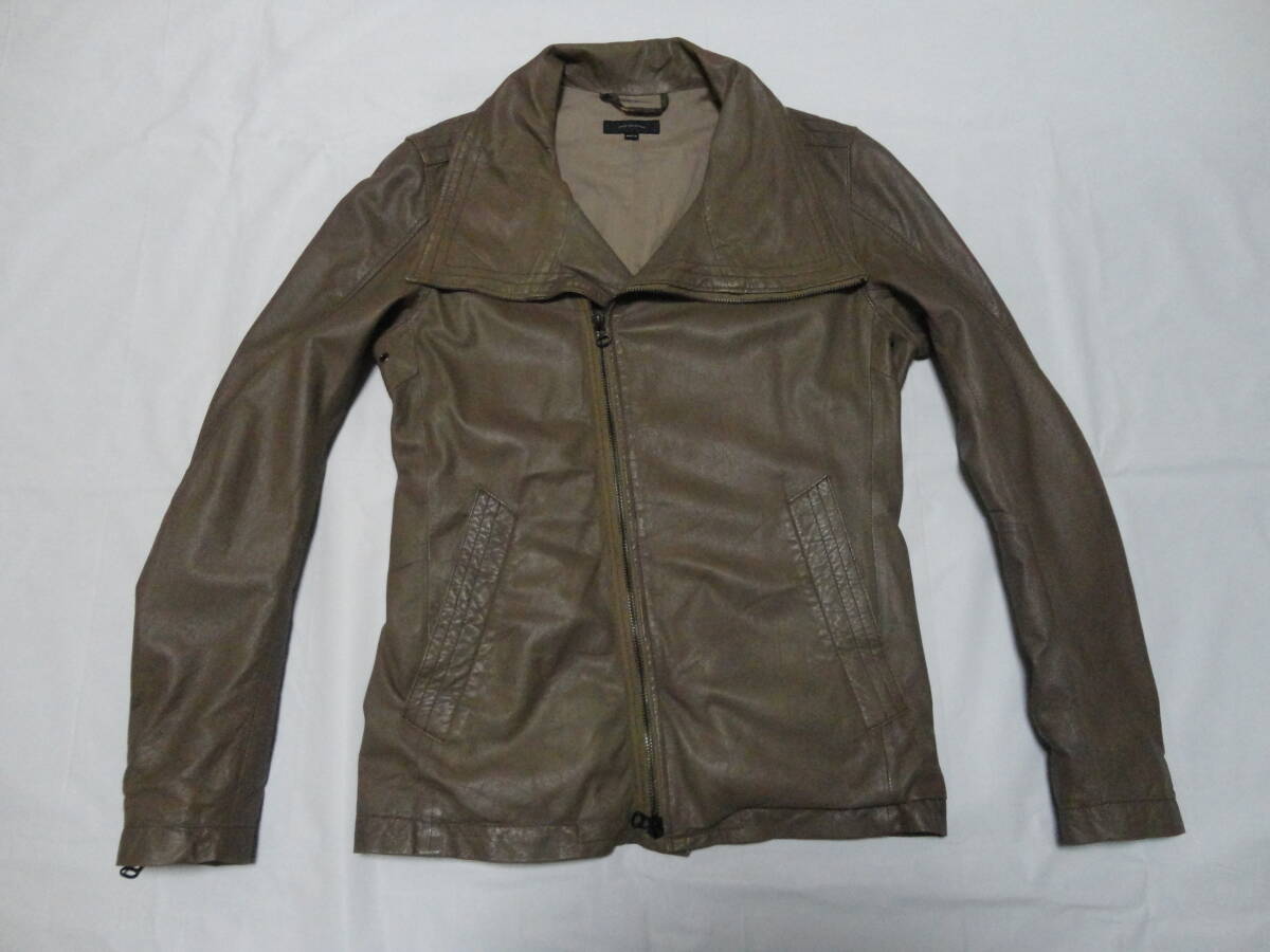 無骨な大襟◆ナノユニバース　セミダブルWレザージャケット 薄茶 Ｍ◆ライダース革