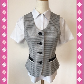 ※Bランク※【中古】SELERY_11号_ベスト(マリンボーダー)03930/セロリー/洗濯可能/かわいい会社事務服/おしゃれOL制服