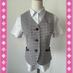 ※Cランク※【中古】Folk_11号_ベスト(ピンク×グレー(チェック))FV35818-3/フォーク/洗濯可能/かわいい会社事務服/おしゃれOL制服