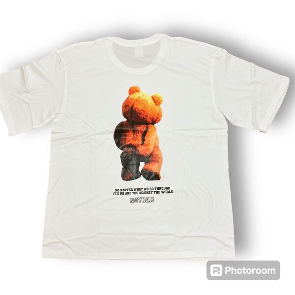 クマ プリント Tシャツ トップス 半袖 XL ストリート 白 ホワイト オーバーサイズ