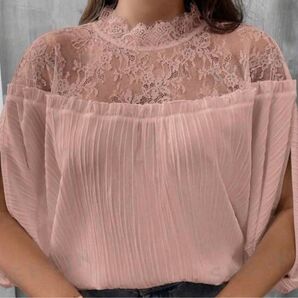 大きいサイズ トップス 4XL ピンク レース