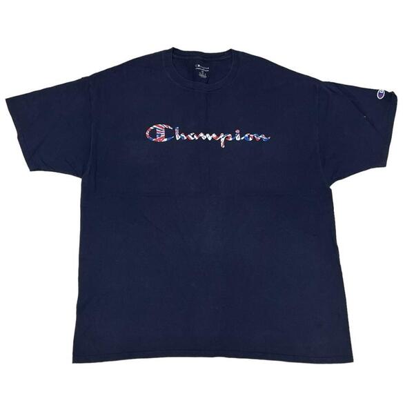 チャンピオン 半袖Tシャツ ロゴタグ ネイビー ロゴT 夏物古着 n43 XXL相当