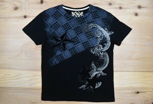 USA古着 TOXIC HAZARD ロックスター フェルトプリント Tシャツ sizeL 黒 チェック 総柄 アメリカ アメカジ