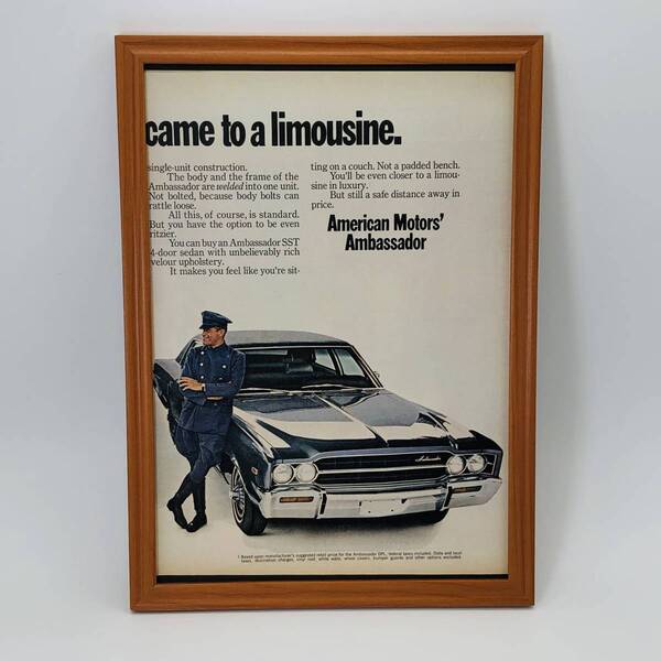 『 アンバサダー AMC 』ビンテージ 広告 60年代 フレーム 付 ポスター 当時物 額付 LIFE 雑誌 アンティーク AMERICAN MOTORS AMBASSDER