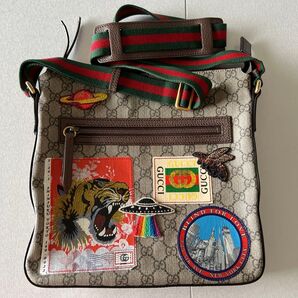 GUCCI グッチ ■ GGスプリーム 406408 ショルダーバッグ 虎 タイガー UFO ワッペン アップリケ ベージュ