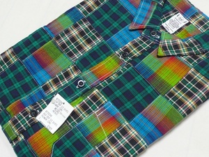  new goods Backdrop back Drop VeniceNOMADS short sleeves patchwork shirt S(36) green X navy blue check made in Japan \9680